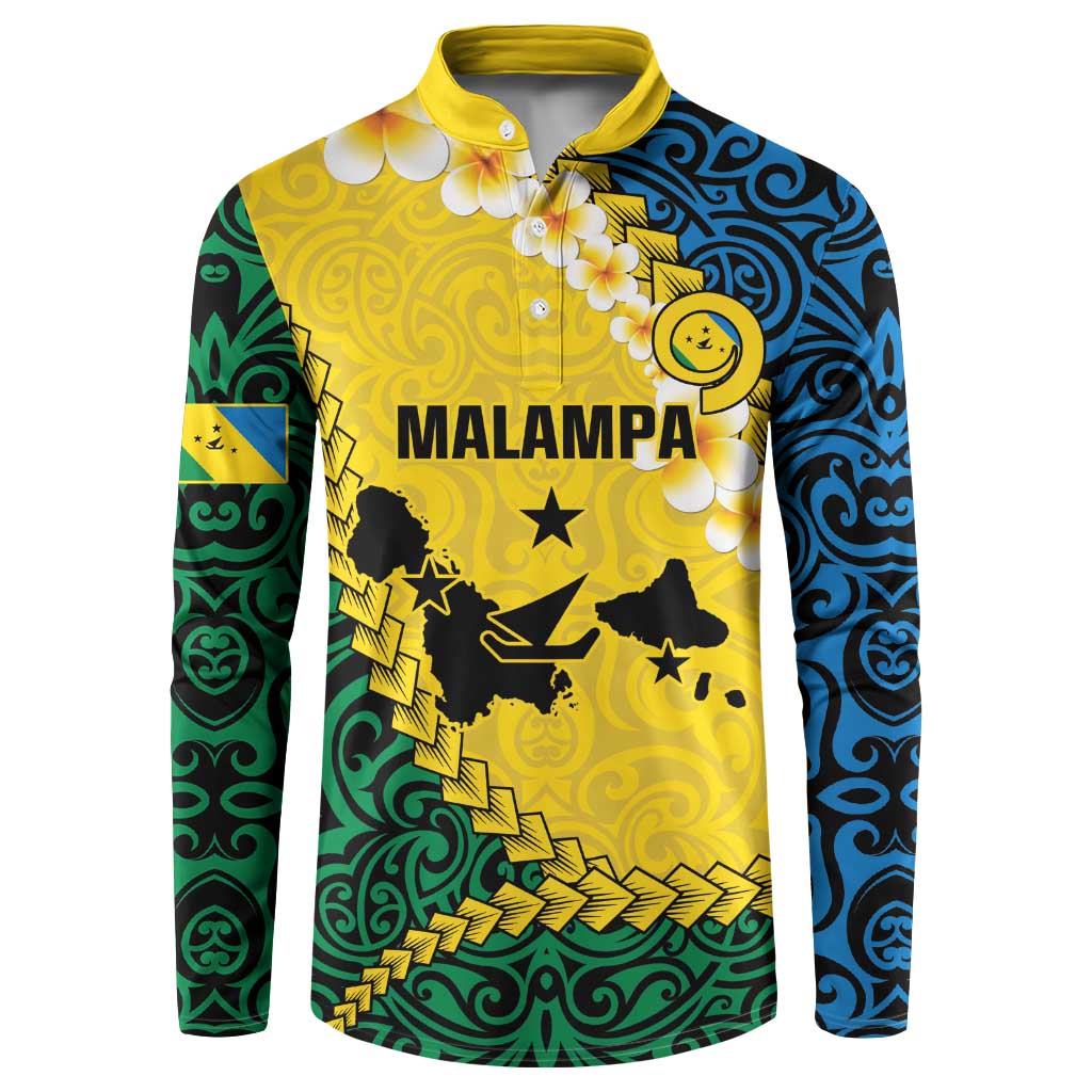 Malampa Province Button Sweatshirt Vanuatu Map - Plumeria Flag Color LT14 Yellow - Polynesian Pride