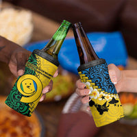 Malampa Province 4 in 1 Can Cooler Tumbler Vanuatu Pattern Map With Plumeria Flag Color