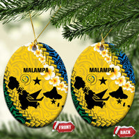 Malampa Province Ceramic Ornament Vanuatu Map - Plumeria Flag Color LT14 Oval Yellow - Polynesian Pride