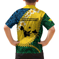 Malampa Province Family Matching Long Sleeve Bodycon Dress and Hawaiian Shirt Vanuatu Map - Plumeria Flag Color