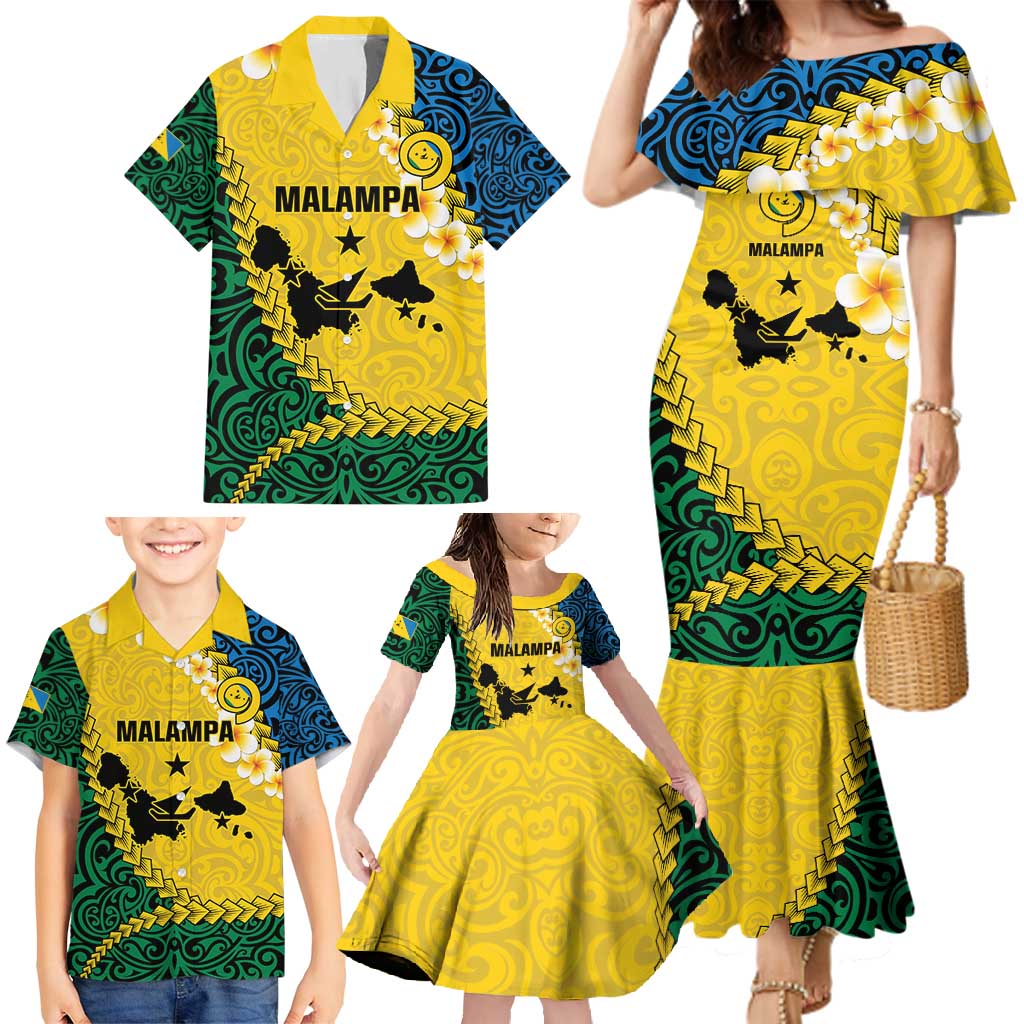 Malampa Province Family Matching Mermaid Dress and Hawaiian Shirt Vanuatu Map - Plumeria Flag Color