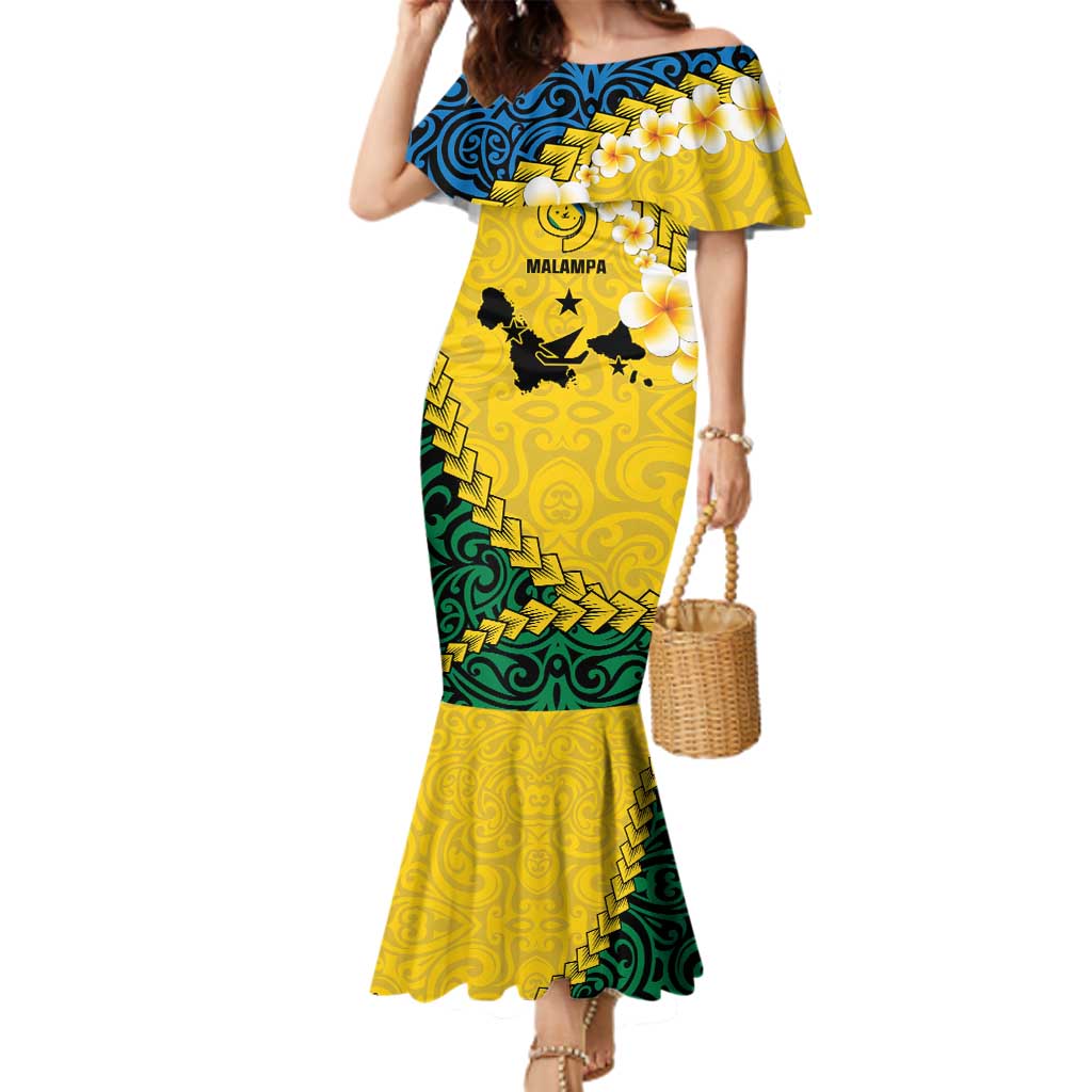 Malampa Province Family Matching Mermaid Dress and Hawaiian Shirt Vanuatu Map - Plumeria Flag Color