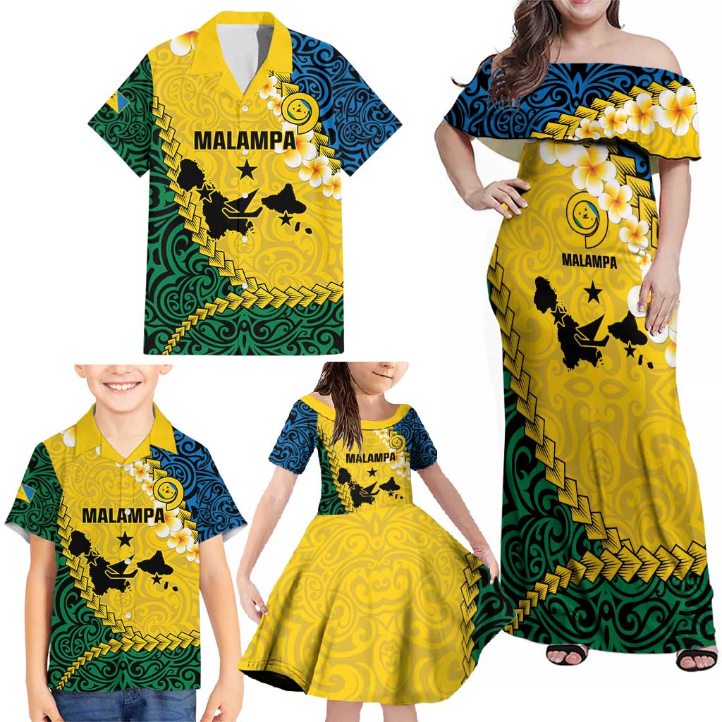 Malampa Province Family Matching Off Shoulder Maxi Dress and Hawaiian Shirt Vanuatu Map - Plumeria Flag Color