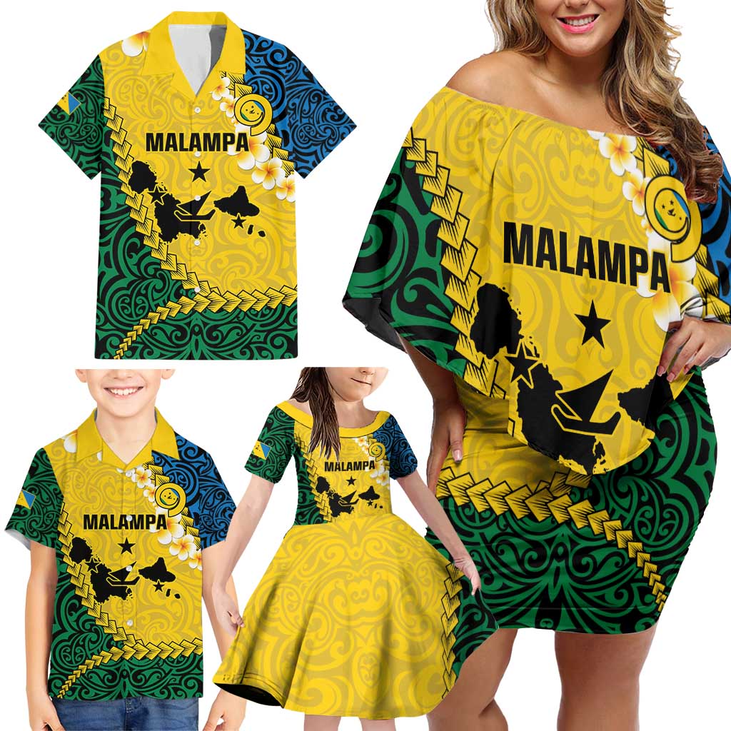 Malampa Province Family Matching Off Shoulder Short Dress and Hawaiian Shirt Vanuatu Map - Plumeria Flag Color