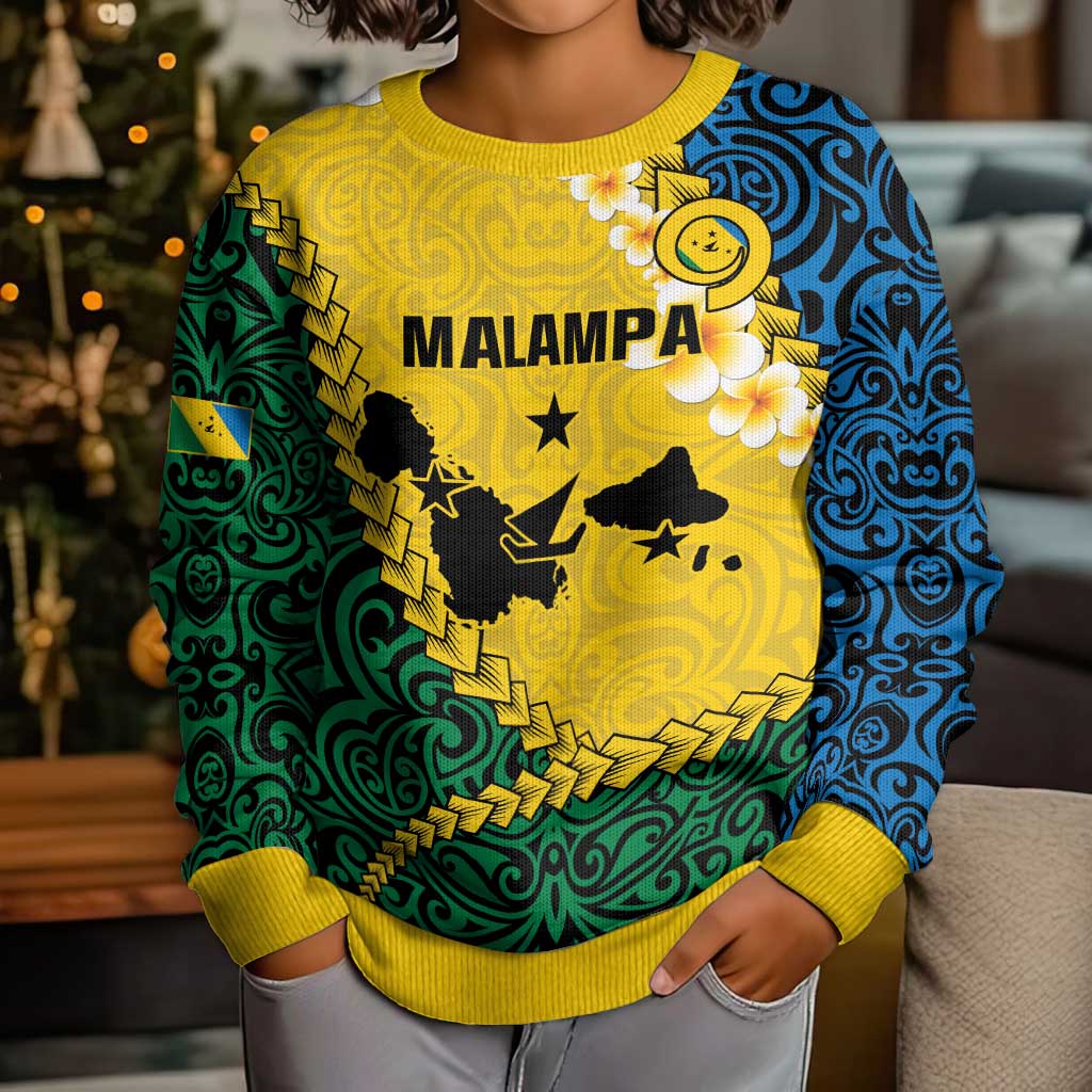 Malampa Province Kid Ugly Christmas Sweater Vanuatu Map - Plumeria Flag Color