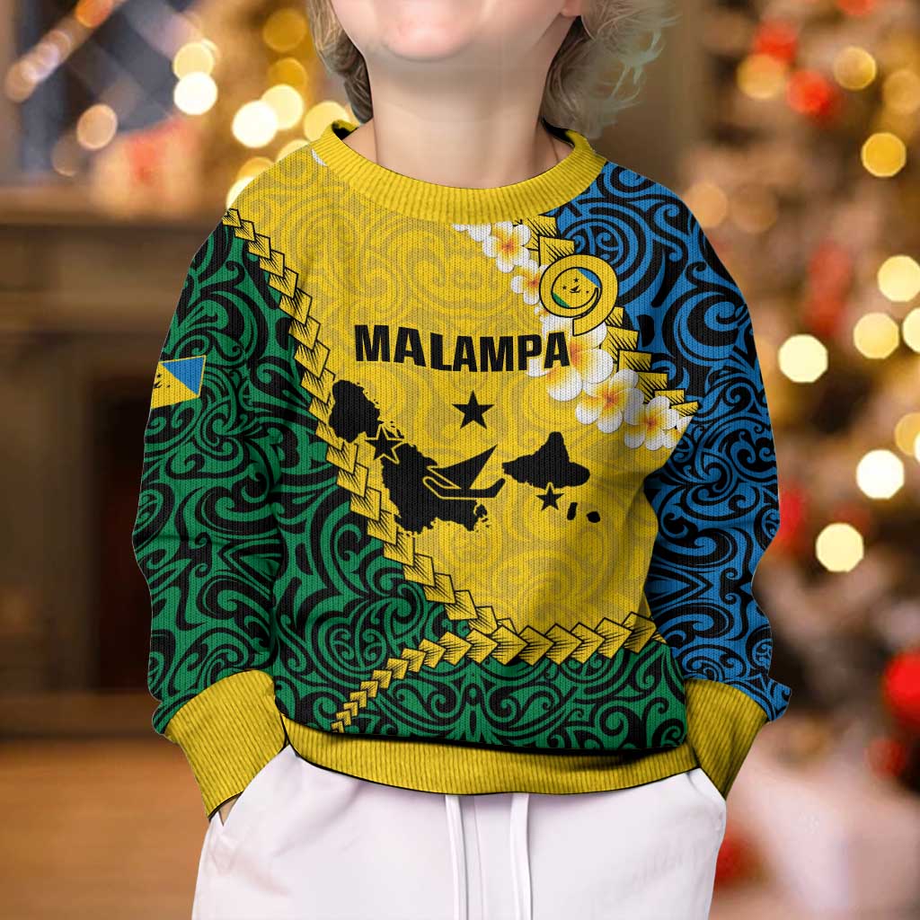 Malampa Province Kid Ugly Christmas Sweater Vanuatu Map - Plumeria Flag Color