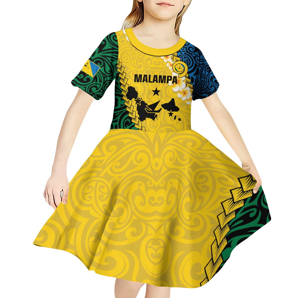 Malampa Province Kid Short Sleeve Dress Vanuatu Map - Plumeria Flag Color