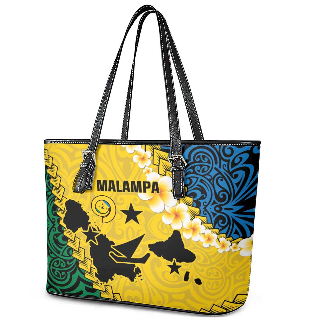 Malampa Province Leather Tote Bag Vanuatu Map - Plumeria Flag Color
