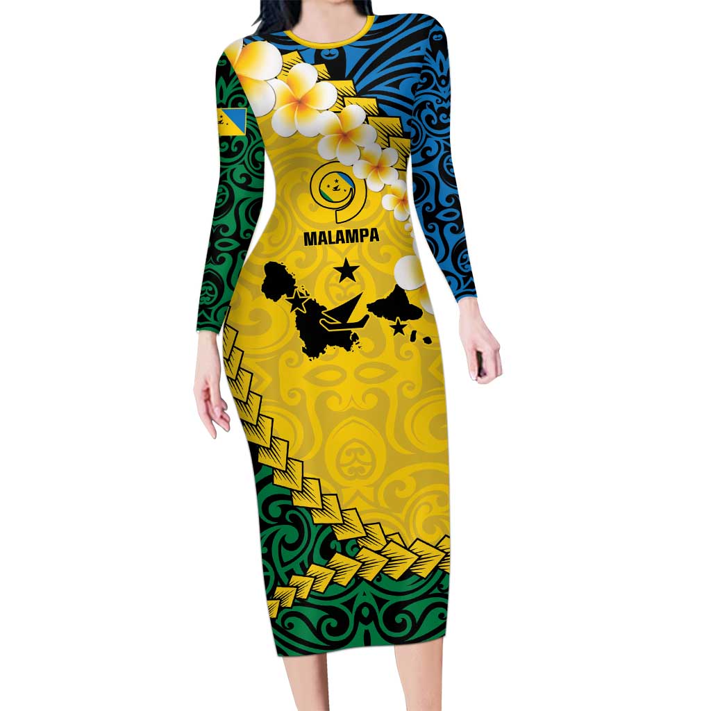 Malampa Province Long Sleeve Bodycon Dress Vanuatu Map - Plumeria Flag Color