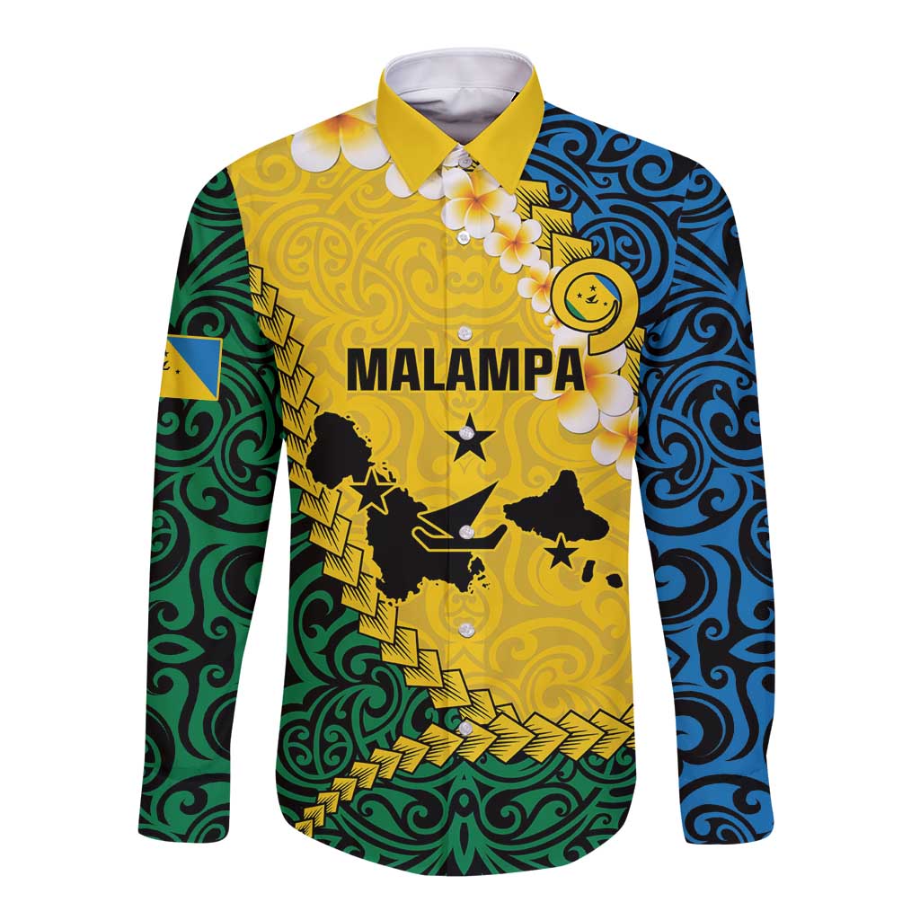 Malampa Province Long Sleeve Button Shirt Vanuatu Map - Plumeria Flag Color