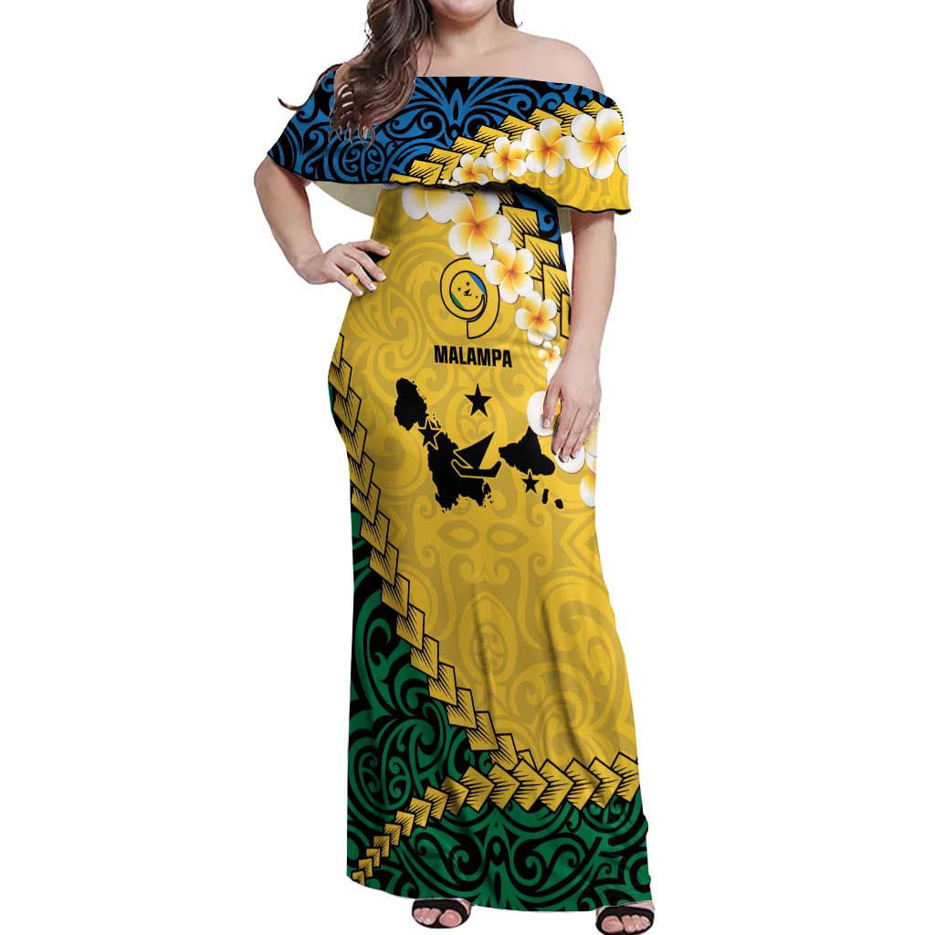 Malampa Province Off Shoulder Maxi Dress Vanuatu Map - Plumeria Flag Color LT14 Women Yellow - Polynesian Pride