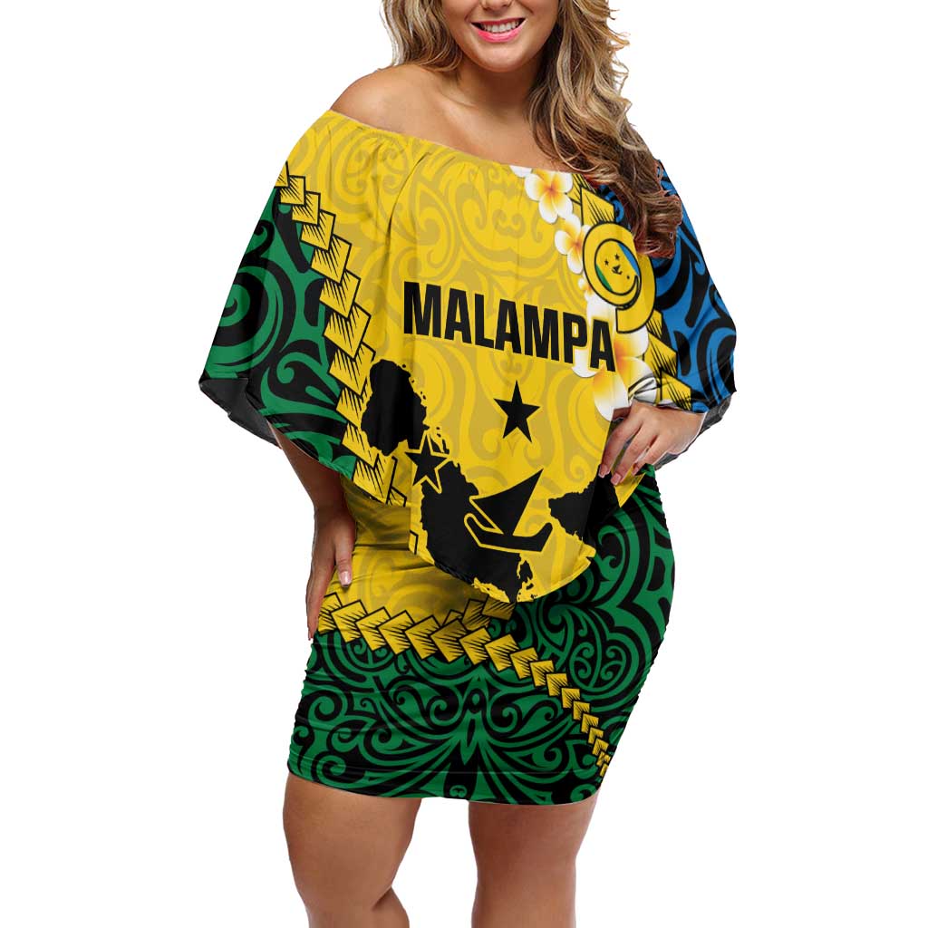 Malampa Province Off Shoulder Short Dress Vanuatu Map - Plumeria Flag Color LT14 Women Yellow - Polynesian Pride