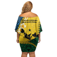Malampa Province Off Shoulder Short Dress Vanuatu Map - Plumeria Flag Color LT14 - Polynesian Pride