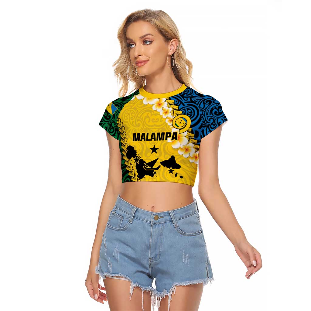 Malampa Province Raglan Cropped T Shirt Vanuatu Map - Plumeria Flag Color LT14 Female Yellow - Polynesian Pride
