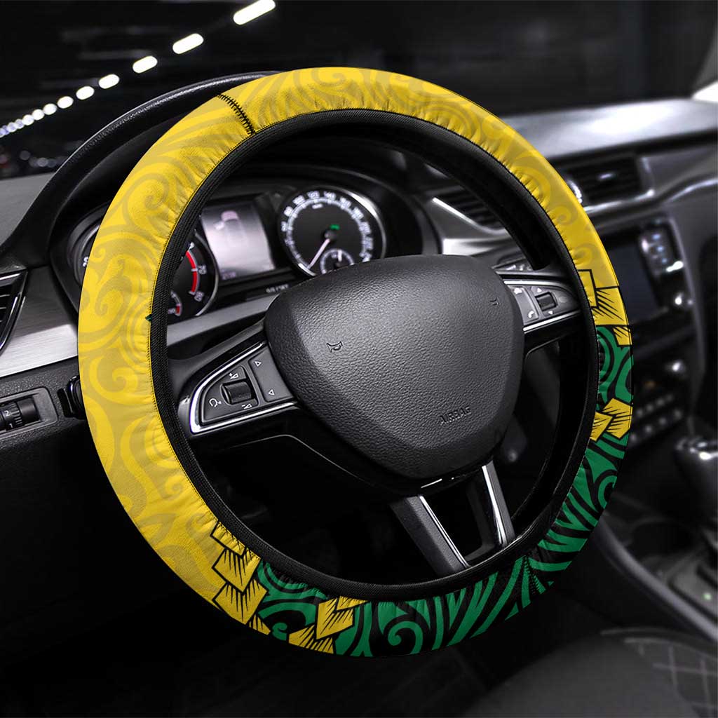 Malampa Province Steering Wheel Cover Vanuatu Map - Plumeria Flag Color LT14 Universal Fit Yellow - Polynesian Pride