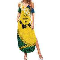 Malampa Province Summer Maxi Dress Vanuatu Map - Plumeria Flag Color LT14 Women Yellow - Polynesian Pride
