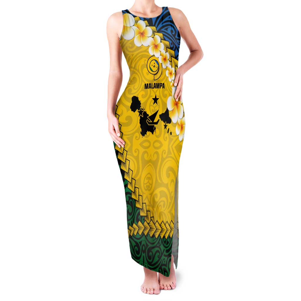 Malampa Province Tank Maxi Dress Vanuatu Map - Plumeria Flag Color LT14 Women Yellow - Polynesian Pride