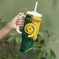 Malampa Province Tumbler With Handle Vanuatu Pattern Map With Plumeria Flag Color LT14 - Polynesian Pride