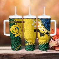 Malampa Province Tumbler With Handle Vanuatu Pattern Map With Plumeria Flag Color LT14 - Polynesian Pride