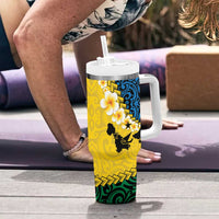Malampa Province Tumbler With Handle Vanuatu Pattern Map With Plumeria Flag Color LT14 - Polynesian Pride