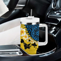 Malampa Province Tumbler With Handle Vanuatu Pattern Map With Plumeria Flag Color LT14 - Polynesian Pride