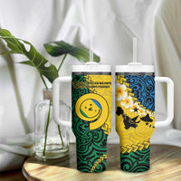 Malampa Province Tumbler With Handle Vanuatu Pattern Map With Plumeria Flag Color LT14 - Polynesian Pride