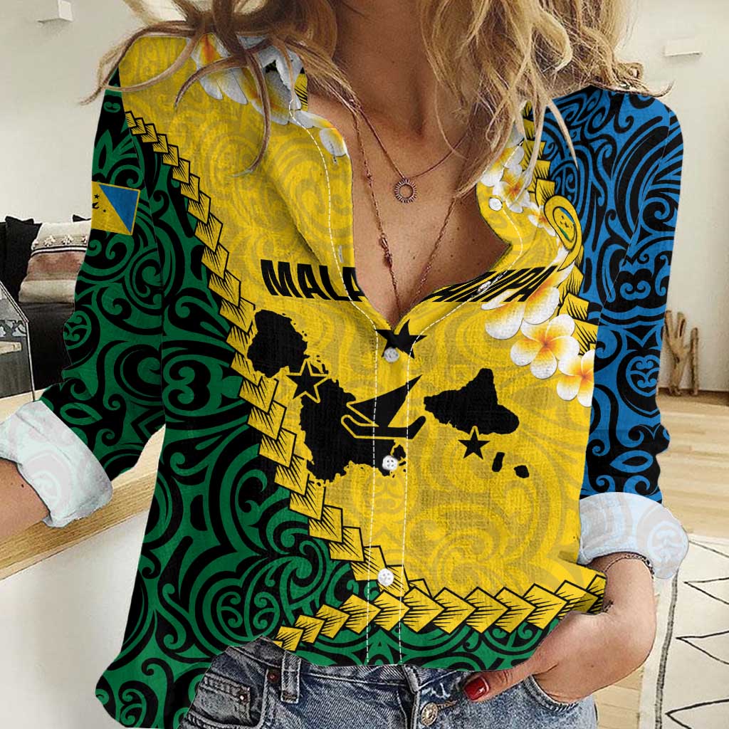 Malampa Province Women Casual Shirt Vanuatu Map - Plumeria Flag Color