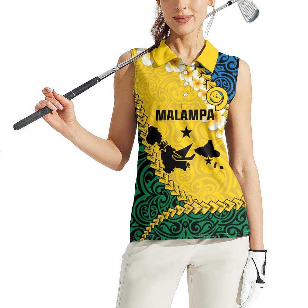 Malampa Province Women Sleeveless Polo Shirt Vanuatu Map - Plumeria Flag Color