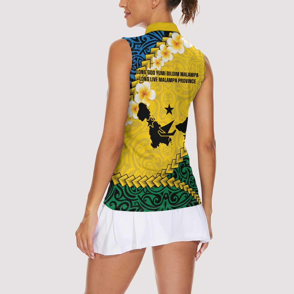 Malampa Province Women Sleeveless Polo Shirt Vanuatu Map - Plumeria Flag Color