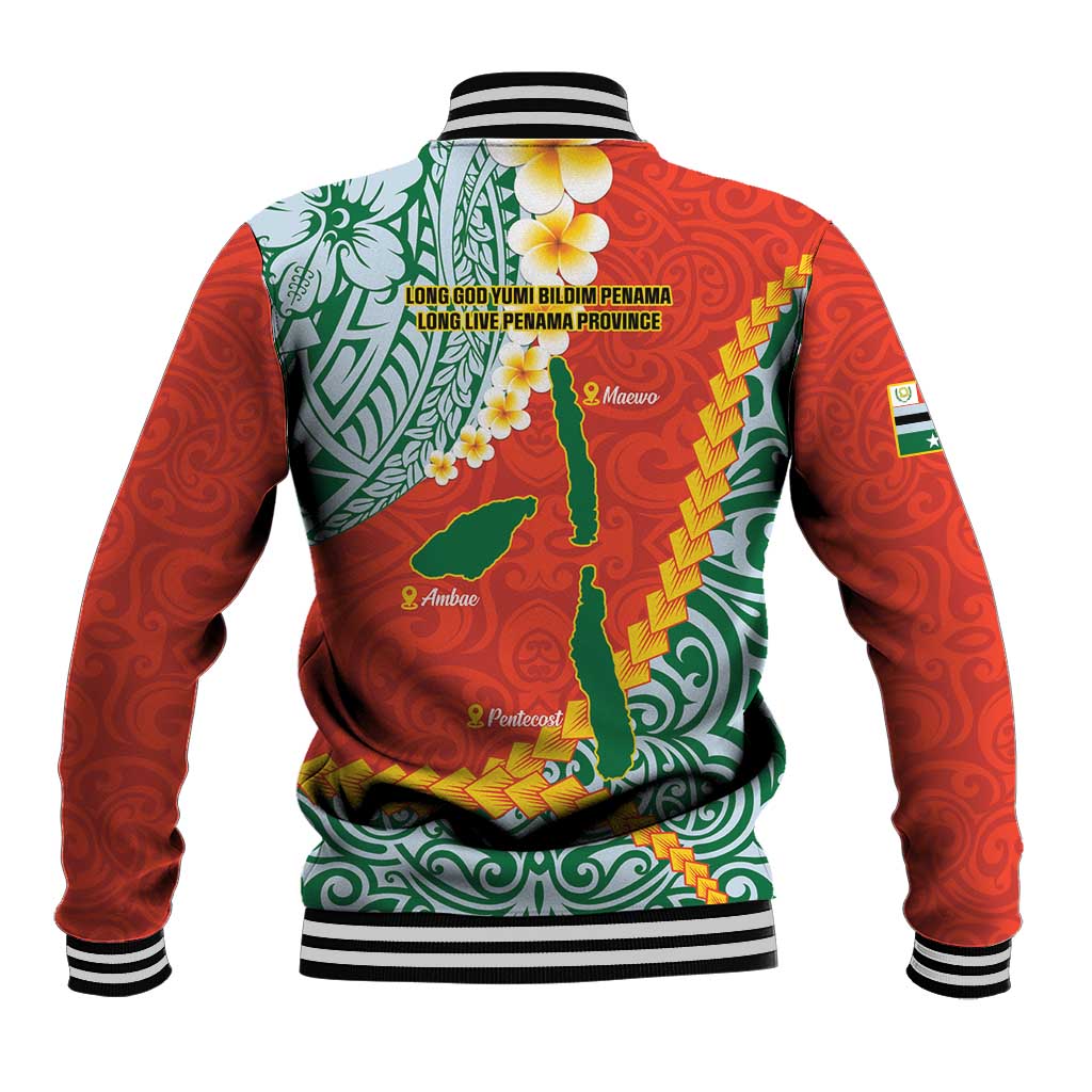 Penama Province Baseball Jacket Vanuatu Map - Plumeria Flag Color LT14 - Polynesian Pride