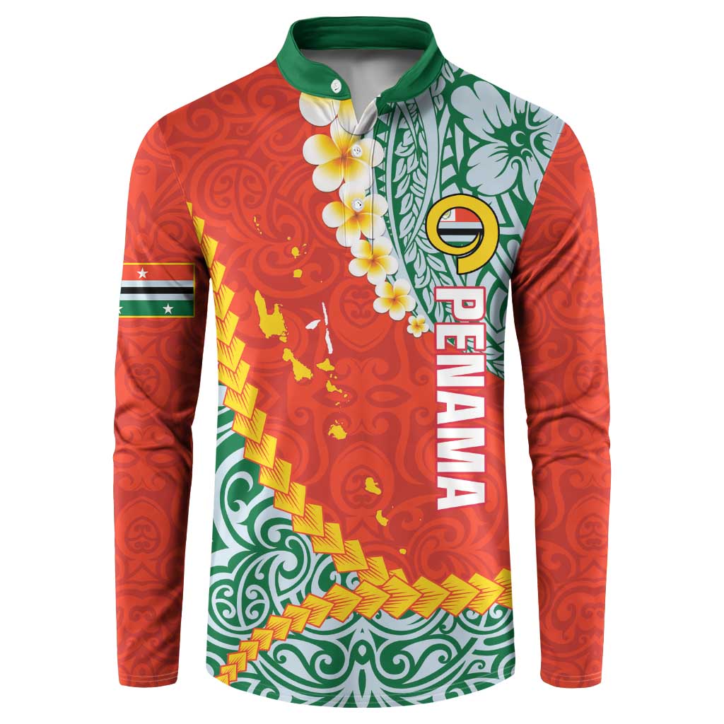 Penama Province Button Sweatshirt Vanuatu Map - Plumeria Flag Color LT14 Red - Polynesian Pride