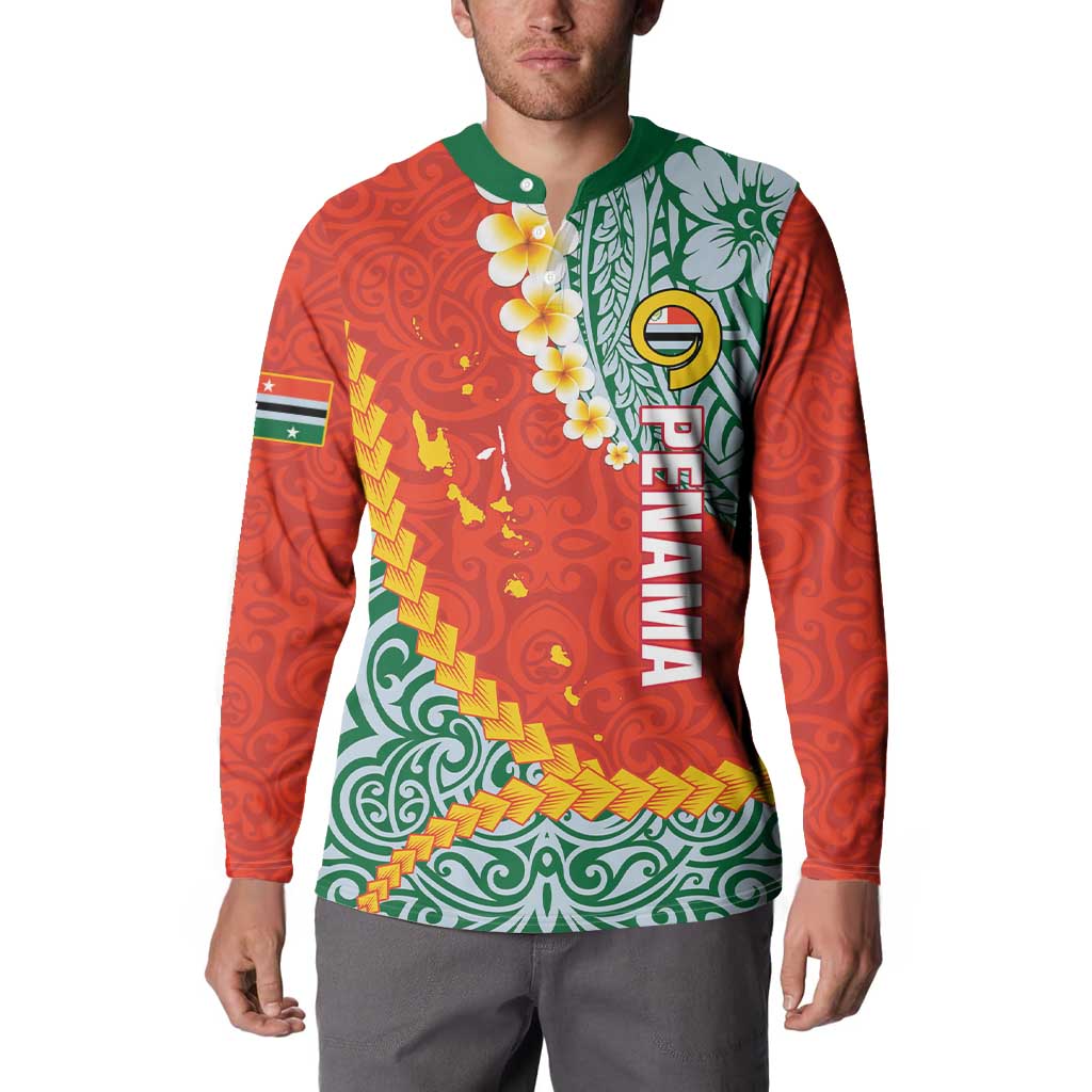 Penama Province Button Sweatshirt Vanuatu Map - Plumeria Flag Color LT14 - Polynesian Pride