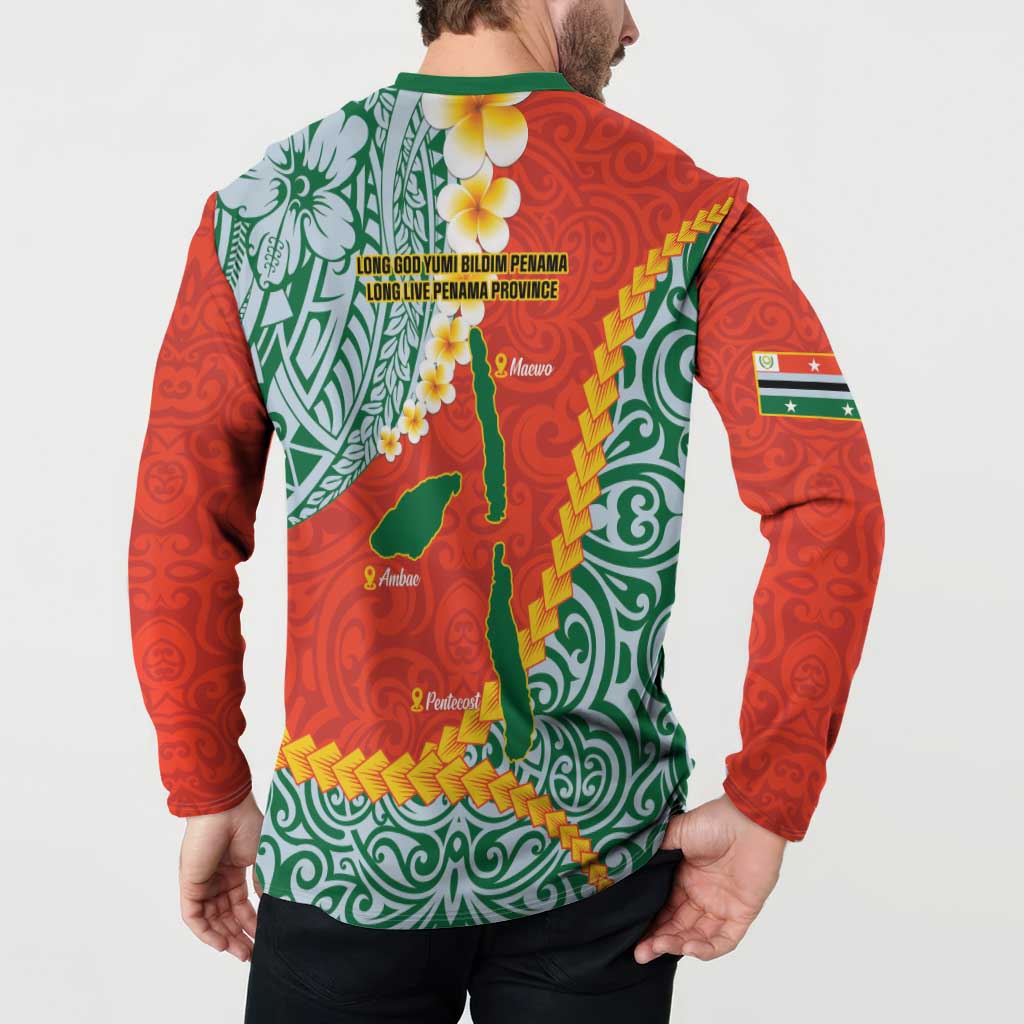 Penama Province Button Sweatshirt Vanuatu Map - Plumeria Flag Color LT14 - Polynesian Pride
