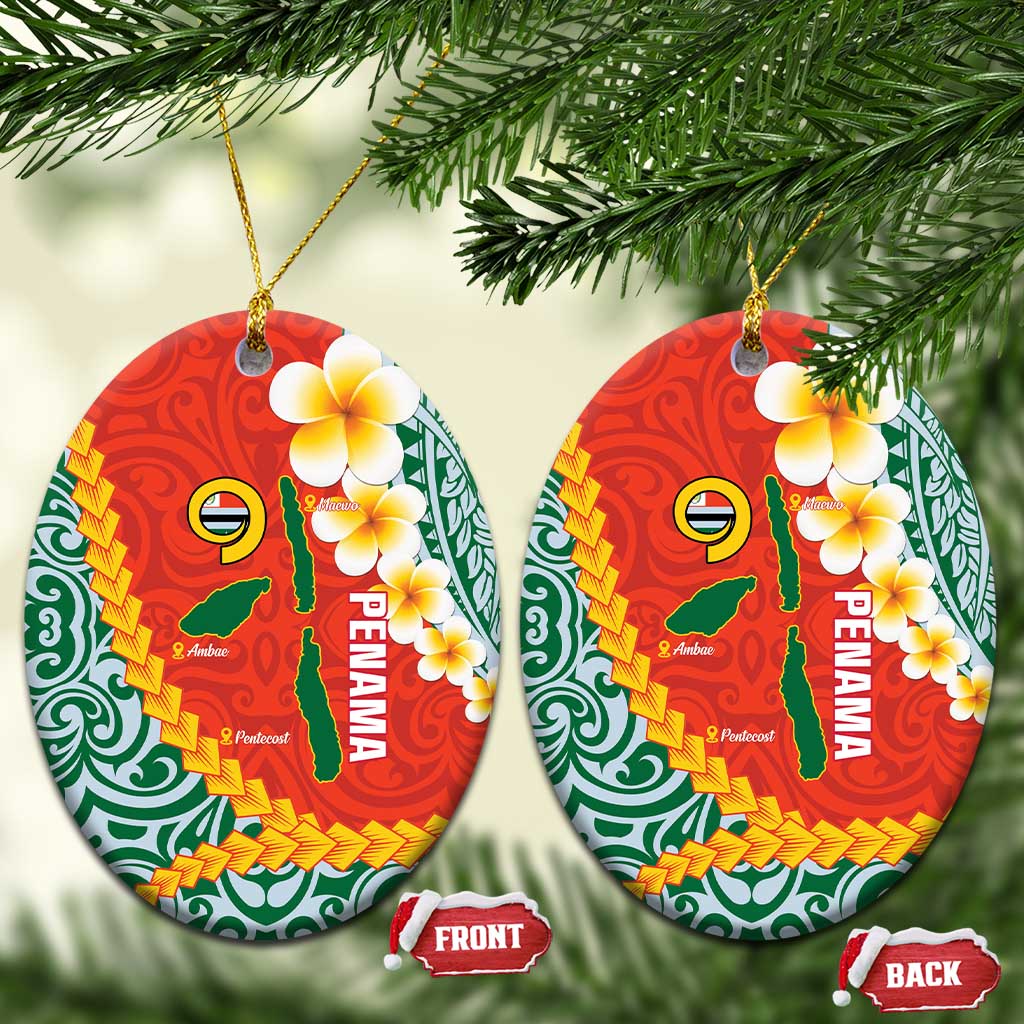 Penama Province Ceramic Ornament Vanuatu Map - Plumeria Flag Color LT14 Oval Red - Polynesian Pride