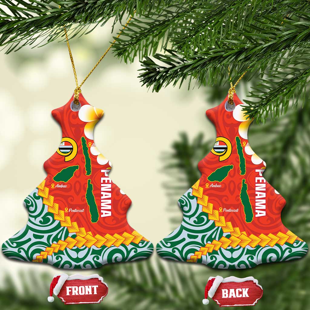 Penama Province Ceramic Ornament Vanuatu Map - Plumeria Flag Color LT14 Christmas Tree Red - Polynesian Pride
