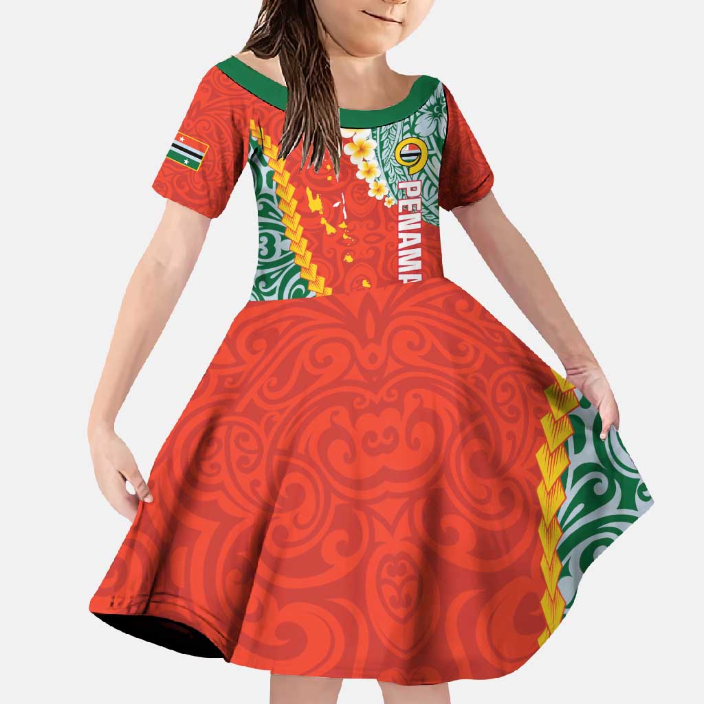 Penama Province Family Matching Long Sleeve Bodycon Dress and Hawaiian Shirt Vanuatu Map - Plumeria Flag Color