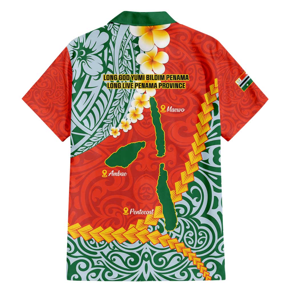 Penama Province Family Matching Long Sleeve Bodycon Dress and Hawaiian Shirt Vanuatu Map - Plumeria Flag Color