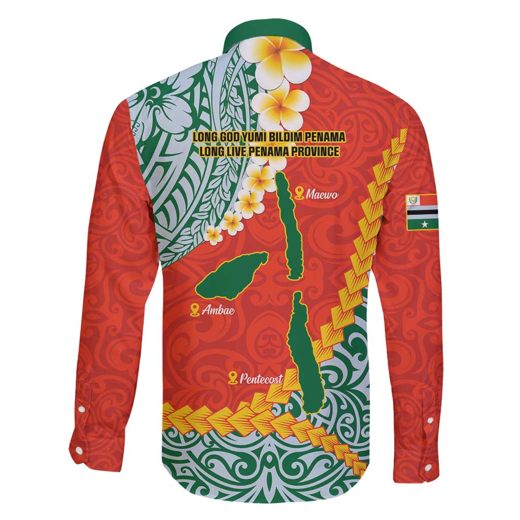 Penama Province Family Matching Long Sleeve Bodycon Dress and Hawaiian Shirt Vanuatu Map - Plumeria Flag Color