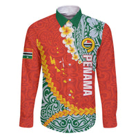 Penama Province Family Matching Off The Shoulder Long Sleeve Dress and Hawaiian Shirt Vanuatu Map - Plumeria Flag Color