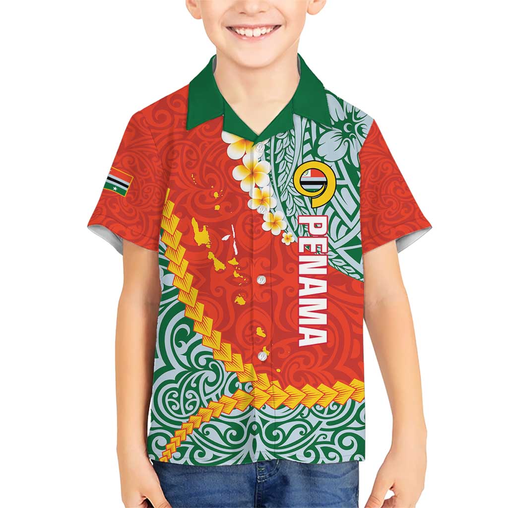 Penama Province Kid Hawaiian Shirt Vanuatu Map - Plumeria Flag Color