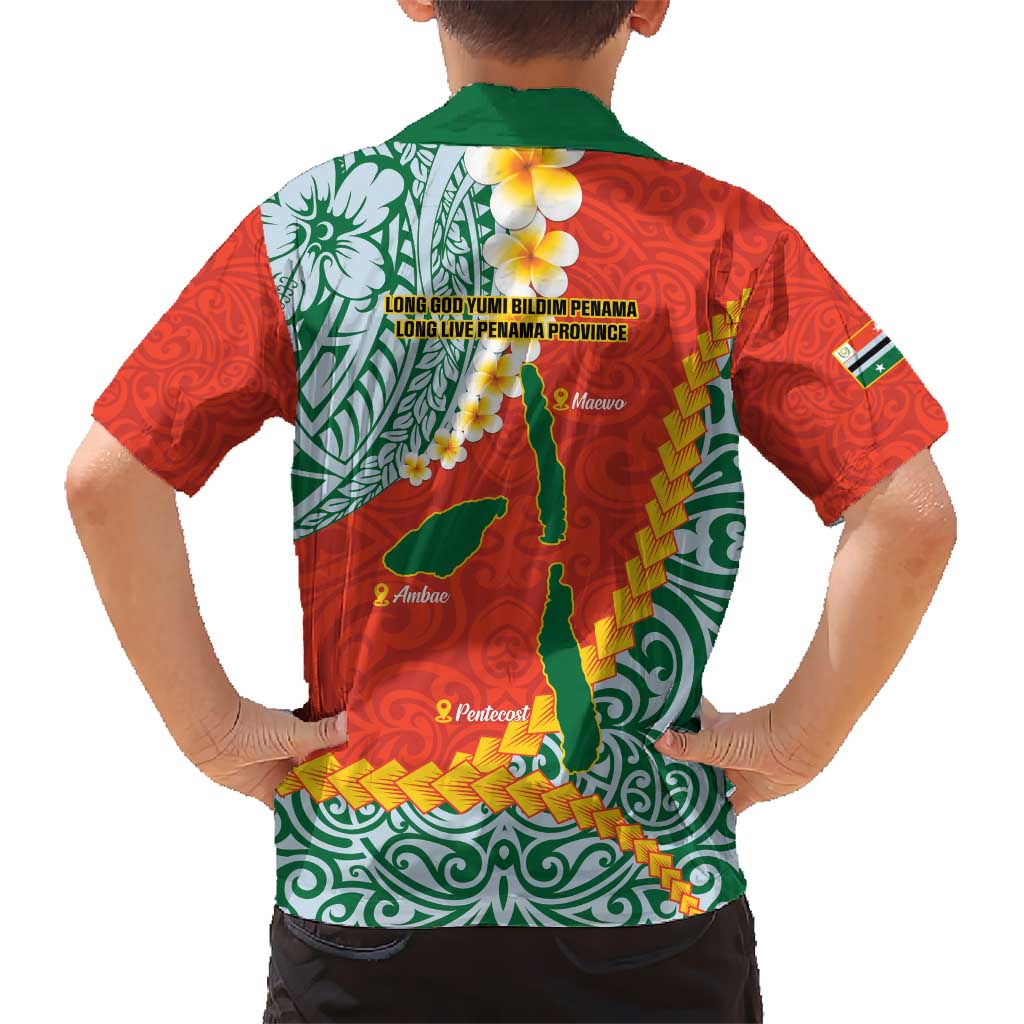 Penama Province Kid Hawaiian Shirt Vanuatu Map - Plumeria Flag Color