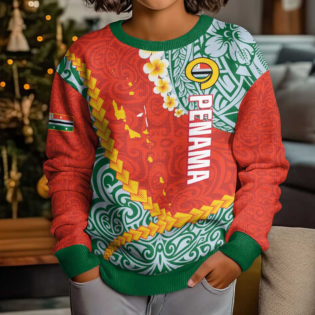 Penama Province Kid Ugly Christmas Sweater Vanuatu Map - Plumeria Flag Color