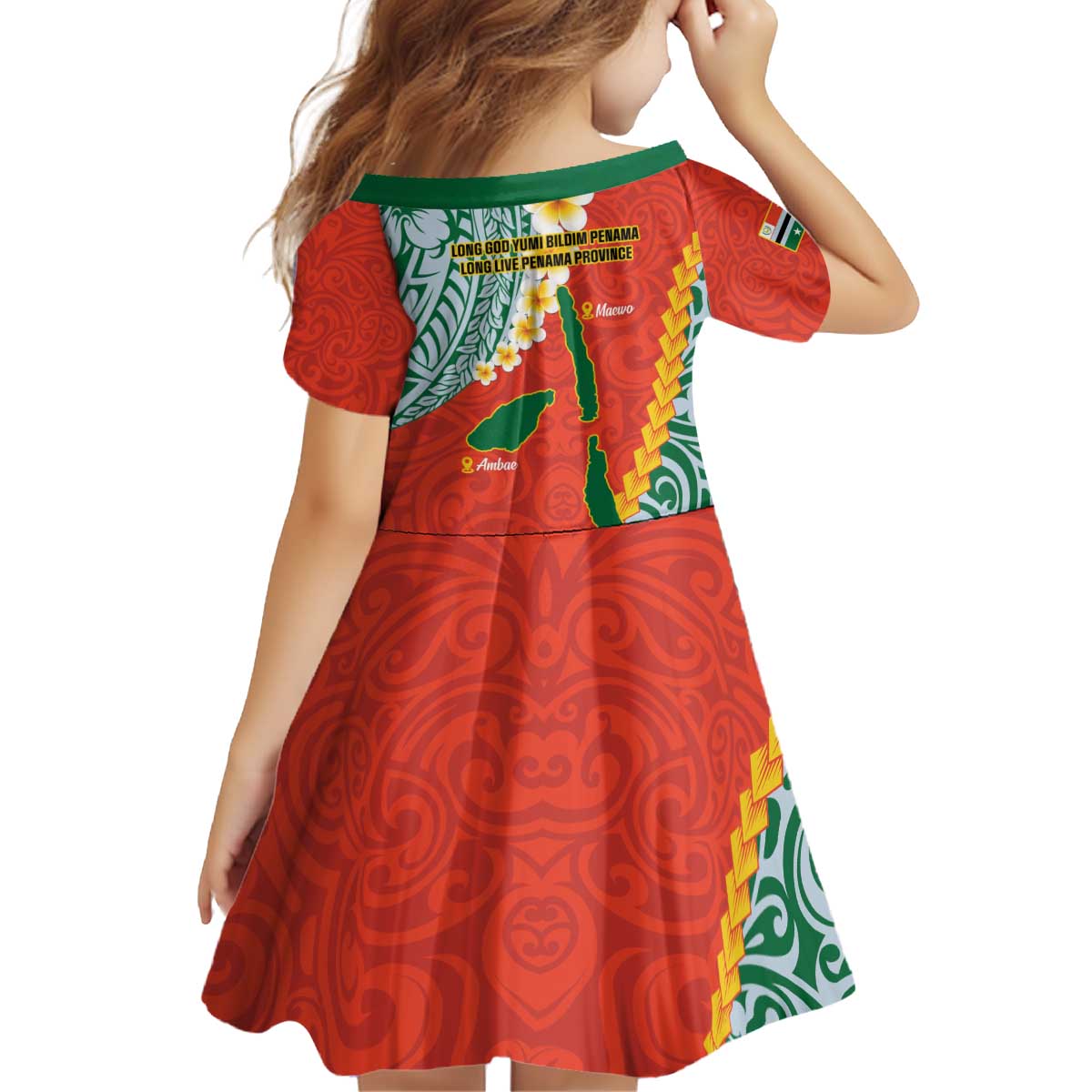 Penama Province Kid Short Sleeve Dress Vanuatu Map - Plumeria Flag Color