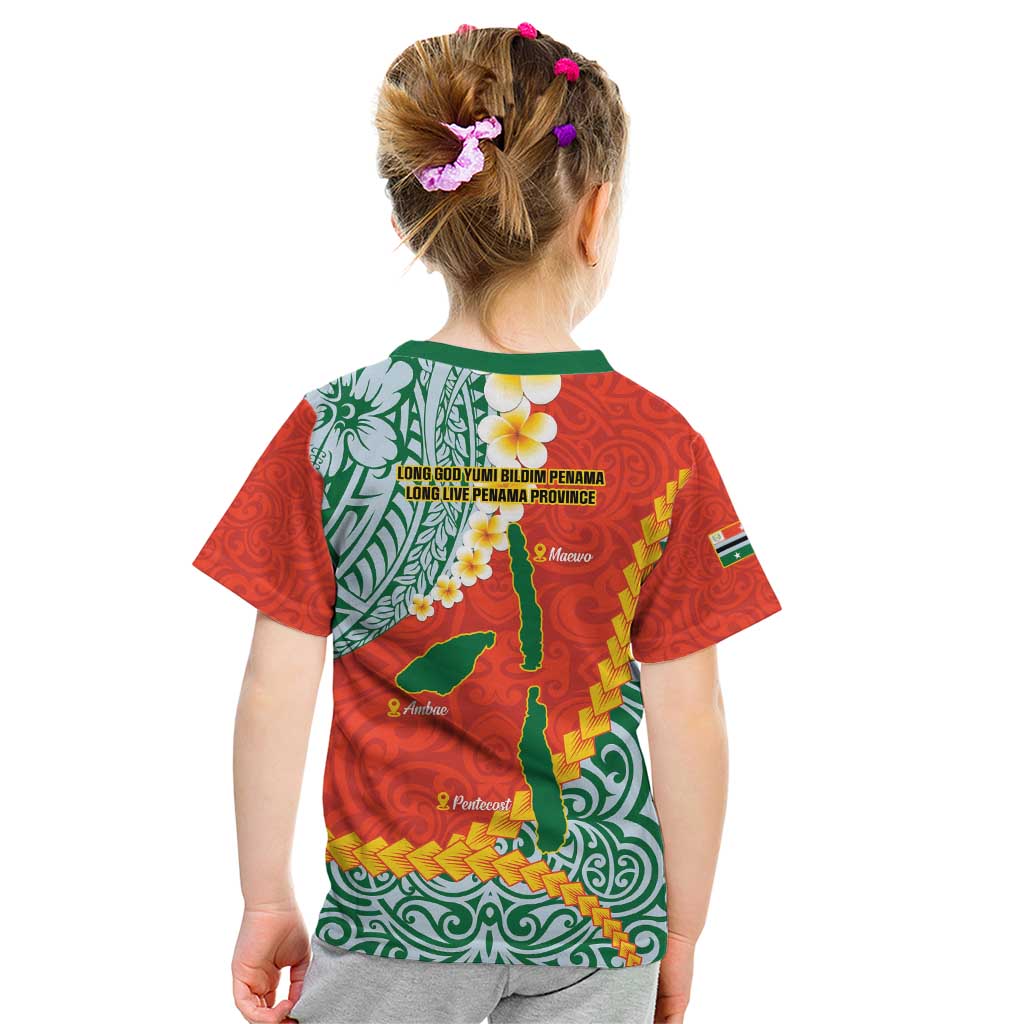 Penama Province Kid T Shirt Vanuatu Map - Plumeria Flag Color