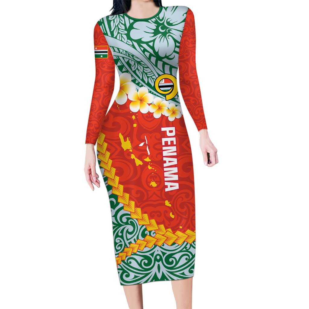 Penama Province Long Sleeve Bodycon Dress Vanuatu Map - Plumeria Flag Color