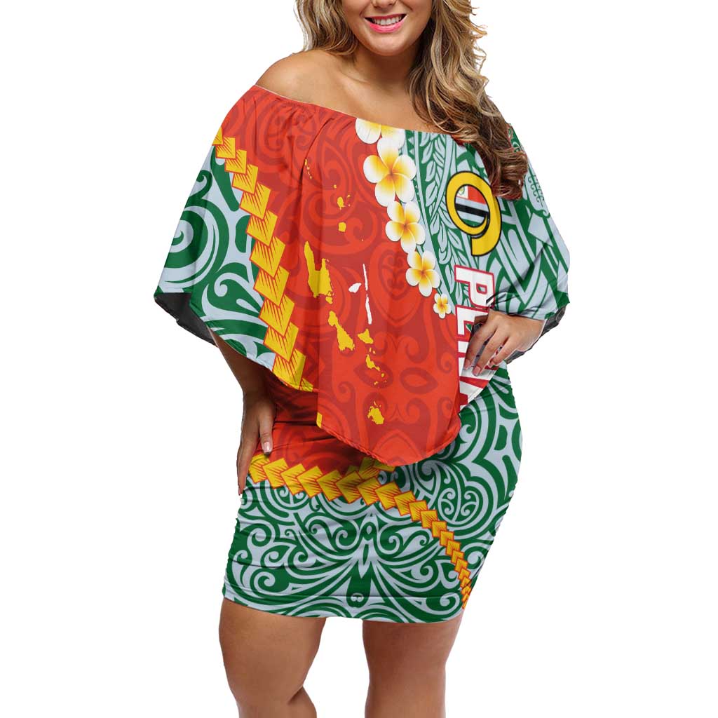 Penama Province Off Shoulder Short Dress Vanuatu Map - Plumeria Flag Color LT14 Women Red - Polynesian Pride