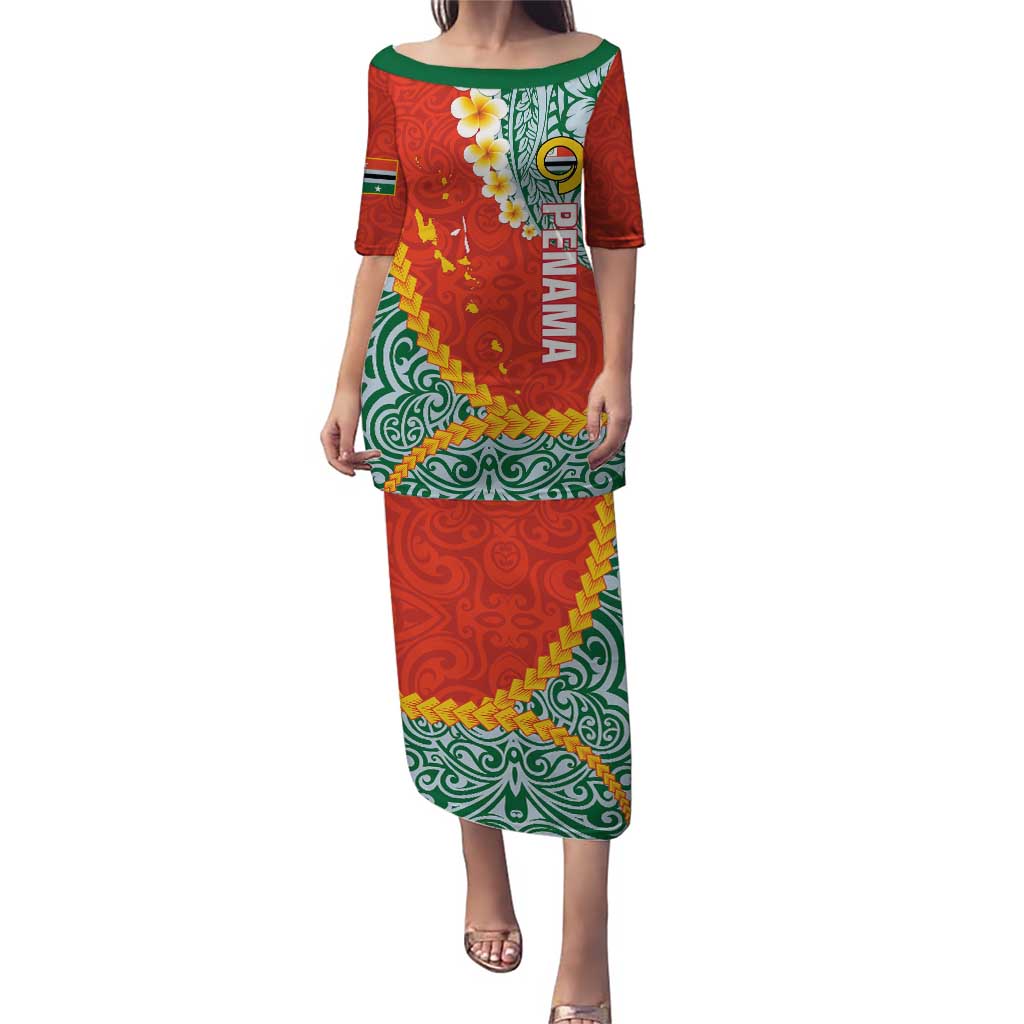 Penama Province Puletasi Vanuatu Map - Plumeria Flag Color LT14 Long Dress Red - Polynesian Pride
