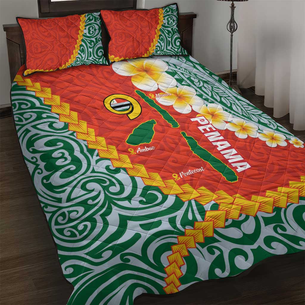 Penama Province Quilt Bed Set Vanuatu Map - Plumeria Flag Color LT14 Red - Polynesian Pride