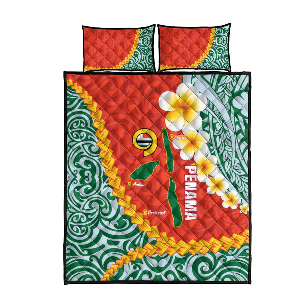 Penama Province Quilt Bed Set Vanuatu Map - Plumeria Flag Color LT14 - Polynesian Pride