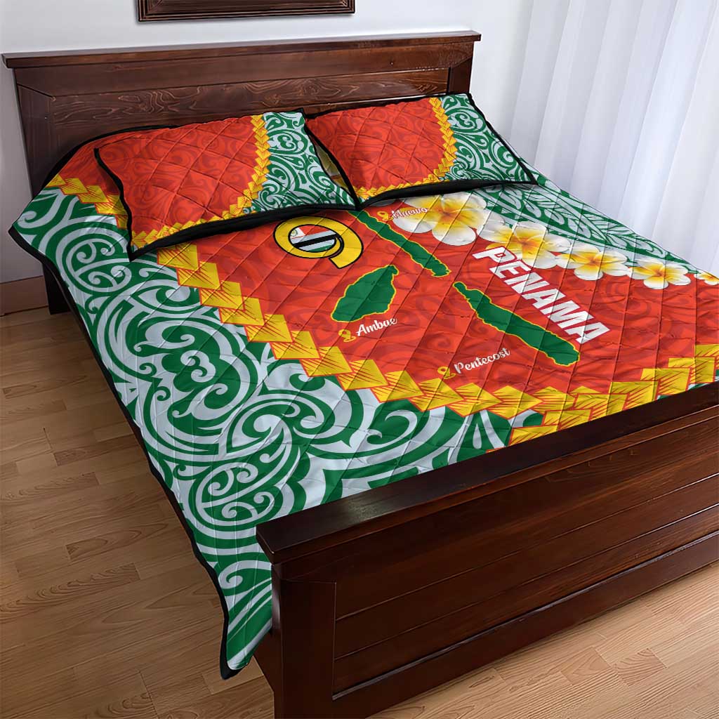 Penama Province Quilt Bed Set Vanuatu Map - Plumeria Flag Color LT14 - Polynesian Pride